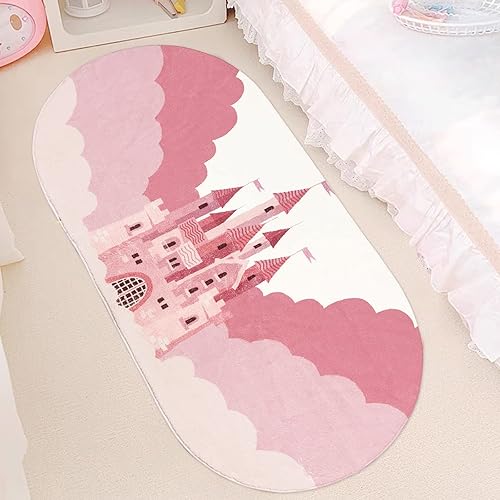 Miniatura 5 de USTIDE Alfombra de pasillo para niños, ovalada rosa para niñas, súper esponjosa y lavable, alfombra de piso de dibujos animados de castillo, bonita