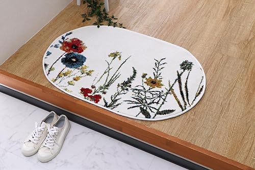 イケヒコ マット 玄関 屋内 屋外 輸入 ボタニカル アイボリー 約60×90cm楕円 だ円 トルコ製 ウィルトン織り 花柄 ボタニカル 上品 抗菌防臭 丈夫 #1311610148201