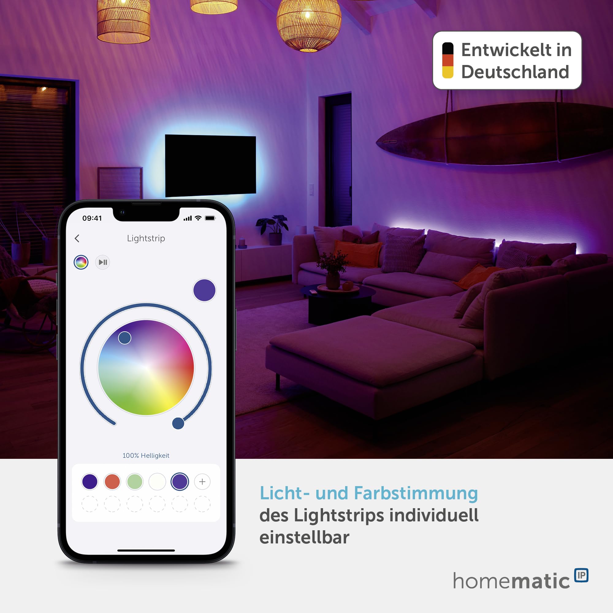 Homematic IP Smart Home Lightstrip Set, 2m, indirekte Beleuchtung, Steuerung per App, Google Assistant und Alexa | Smart Home, dimmbarer RGBWW LED Streifen, indirekte Beleuchtung, LED-Strips per App, Google Home und Alexa, 159647A0
