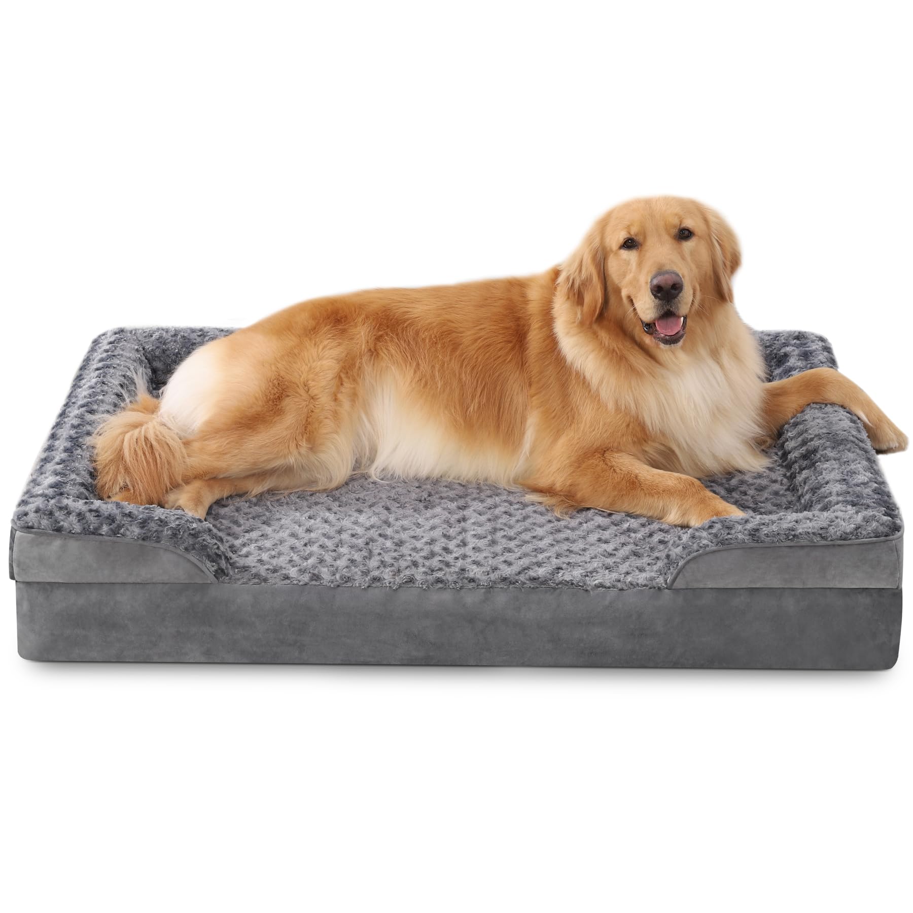 KSIIA Extra Large Dog Bed Orthopedic, Memory Foam Dog Beds Sofa with Removable Cover and Non-Slip Bottom, Washable Pet Cushion with C-Shape Bolster, Pet Pillow with Waterproof Linner, 111x81x18cm Grey