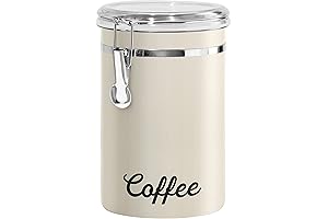 Oggi 62 fl oz Stainless Steel Coffee Canister with Airtight Clamp Lid in Warm Grey