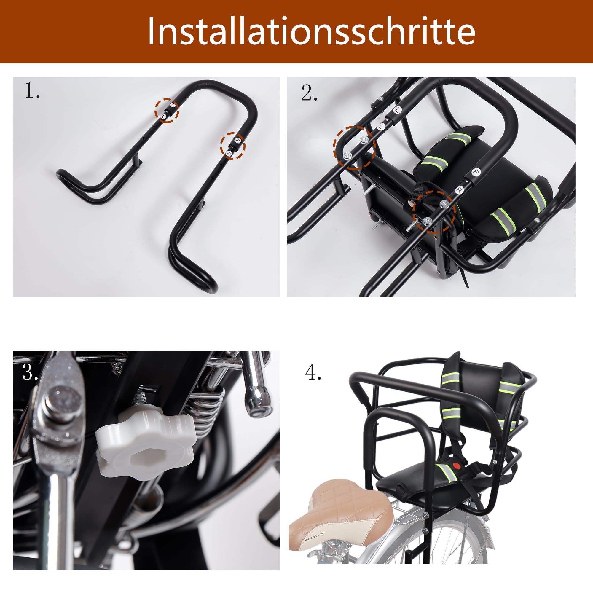 QMD Kinderfahrradsitz für hinten, Kinderfahrradsitz mit Rückenlehne, Pedalen, Pedalen, Rückenlehne und Haltegriff, Geeignet für Kinder von 18 Monaten bis 8 Jahren, einfache Montage
