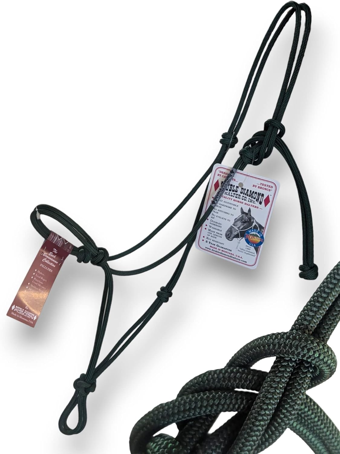Double Diamond Halter Company Buck Brannaman Horse Halter Solid Colors 6mm | Buck Brannaman Series (Hunter Green)