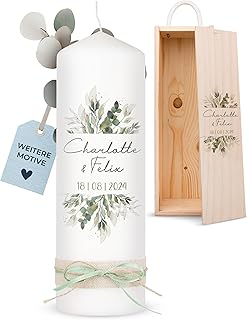 AMARI ® Hochzeitskerze Pflanzwelt 25/8 cm - Personalisierte Traukerze mit Namen und Datum