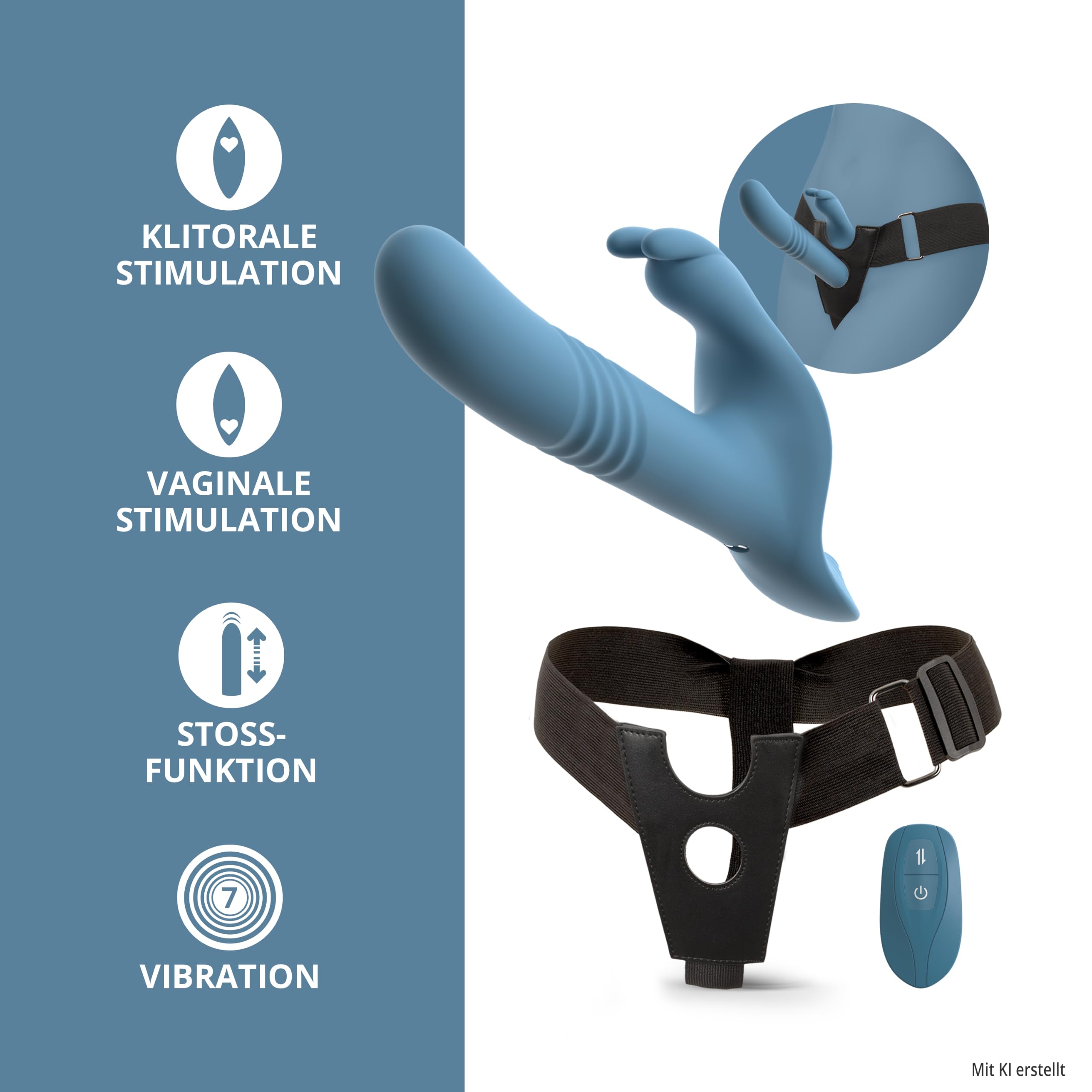 You2Toys Strap-On Set per coppie: stringa/imbracatura regolabile + vibratore Rabbit Shock con 3 motori silenziosi, 7 modalità, auto shock, telecomando 8 m, USB, silicone, coniglietto, ricaricabile