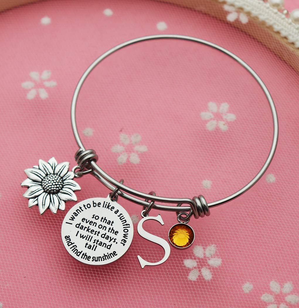 Eilygen Sunflower Bracelet Gift Initial Charm Bracelet 26 Letters Adjustable Bracelet for Women Encouragement Jewelry for Her - Image 4