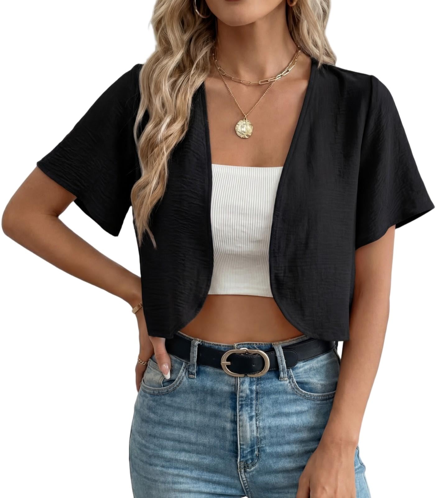grecerelle Women's Summer Lightweight Cropped Cardigan Short Sleeve Open Front Casual Bolero Shrug Cover Ups-picture-52