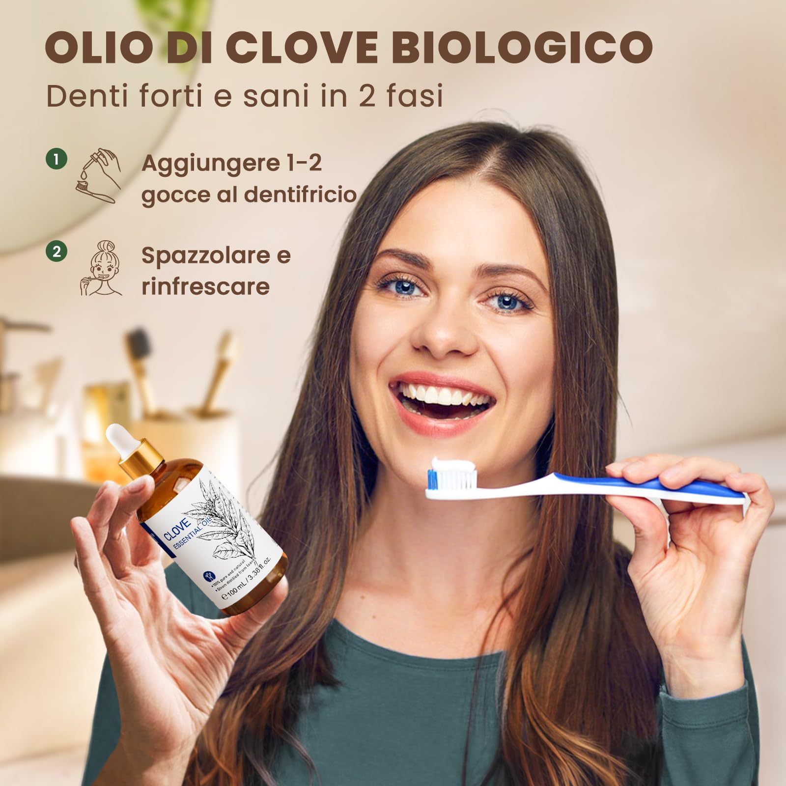 HIQILI 100ml Olio di Chiodi di Garofano per Denti e Gengive, Dolori ai Denti, Spray, Aromaterapia, 100% Naturale Puro