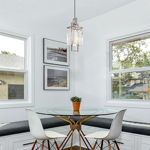 Miniatura 8 de Moderna lámpara colgante de níquel cepillado para isla de cocina y comedor, lámpara industrial pequeña de cristal colgante para dormitorio, entrada,