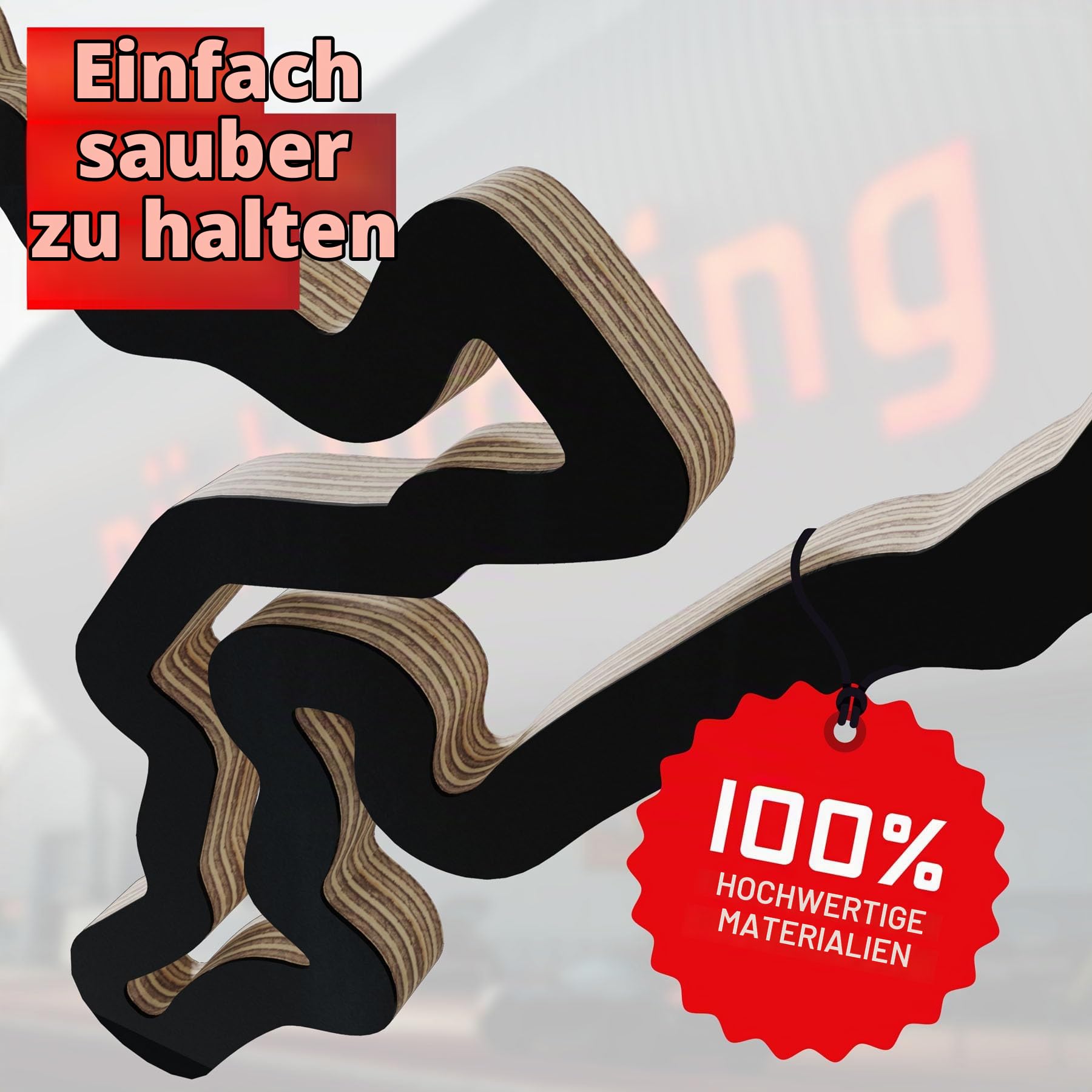 Nürburgring Holzskulptur Wanddeko – Komplette Rennstrecke aus einem Stück Holz | 92 cm | Handgefertigte Wanddekoration in Schwarz | Geschenk für Motorsport-Fans, Männerhöhle, Büro & Wohnzimmer