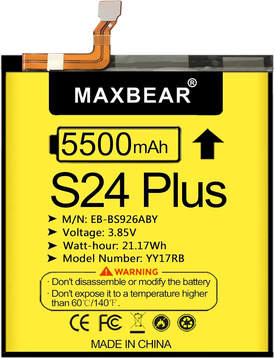 Galaxy S24 Plus Battery, 2024 Upgraded 5500mAh 3.85V Li-Polymer Replacement Battery EB-BS926ABY Compatible with Galaxy S24 Plus 5G SM-S926B/DS SM-S926U SM-S926U1 with Repair Tool Kit