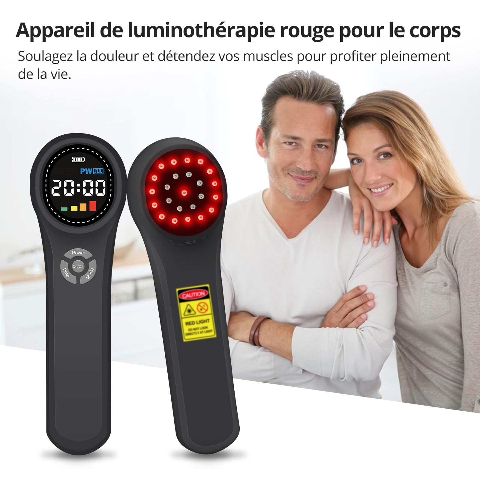 Thérapie par lumière rouge proche infrarouge Toponechoice, 4 x 980 nm + 4 x 810 nm + 16 x 660 nm, appareil portable de luminothérapie rouge pour soulager la douleur, bâton de luminothérapie rouge pour