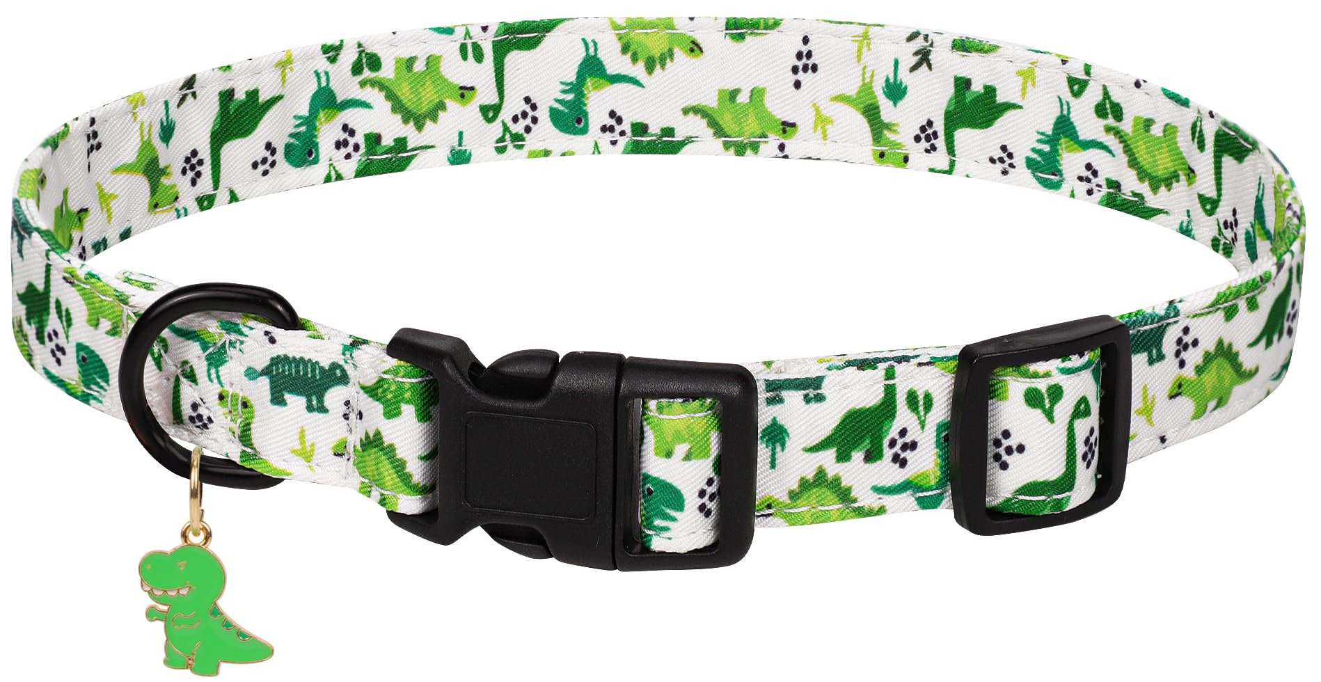 Adjustable Soft Polyester Dog Collar: Featuring a Cute and Adorable Special Design, Perfect for Small, Medium, & Large Dogs. Durable, Comfortable, and Ideal for Everyday Use Green Dinosaur Medium