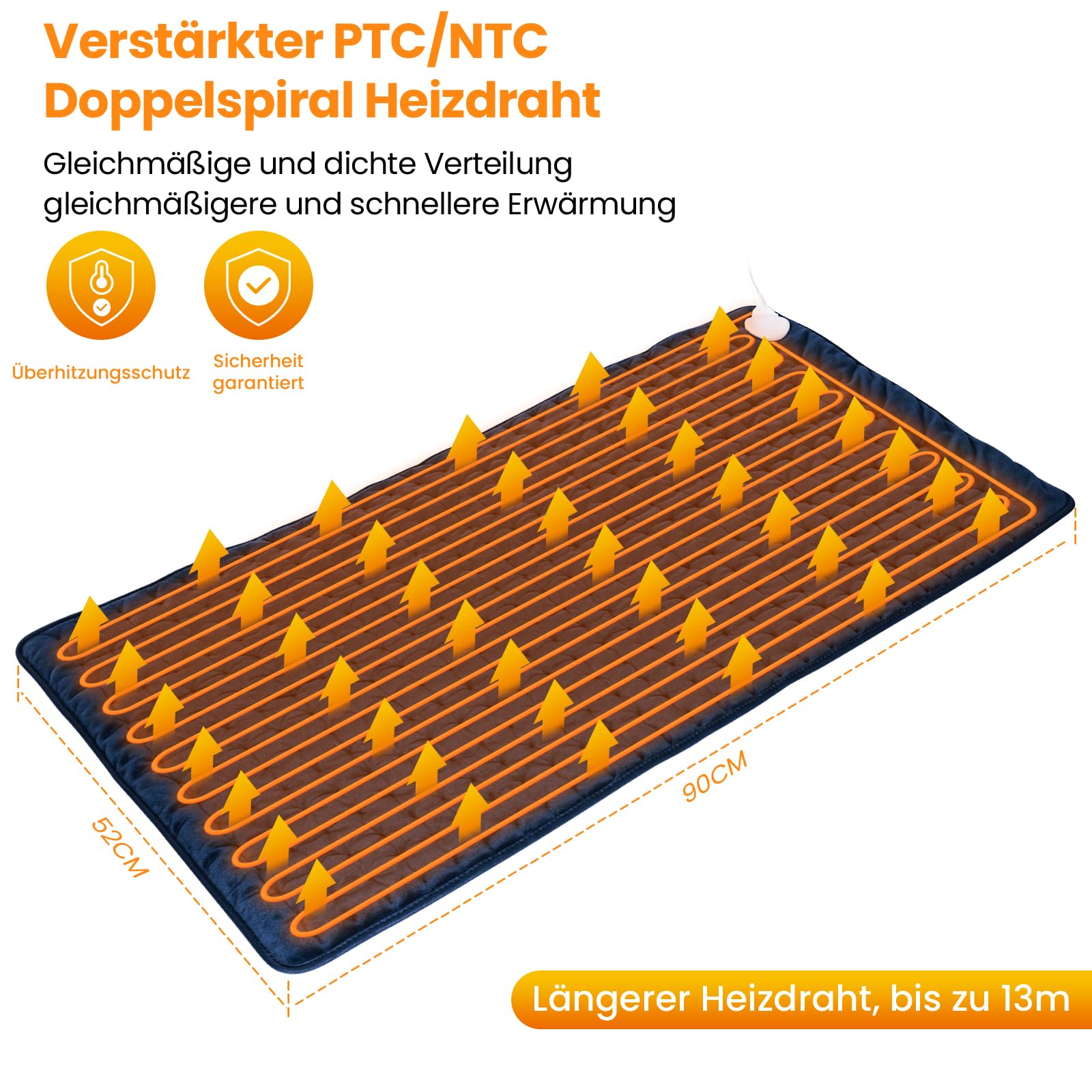 MYCARBON Heizkissen Rücken 92x50cm Wärmekissen mit 6 Heizstufen 4 Timerstufen waschbar Heizdecke mit Abschaltautomatik für Schulter Nacken Bauch Dunkelblau | 4 Timerstufen waschbar Heizdecke mit Abschaltautomatik für Schulter Nacken Bauch Dunkelblau