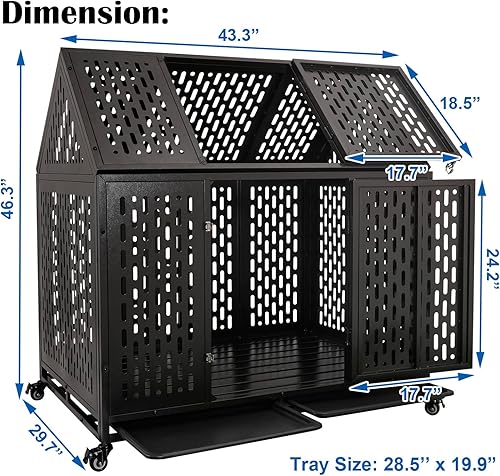 Miniatura 6 de Jaula indestructible para perros de 44 pulgadas, resistente y de alta ansiedad, a prueba de golpes, jaula de techo puntiaguda de metal para perros