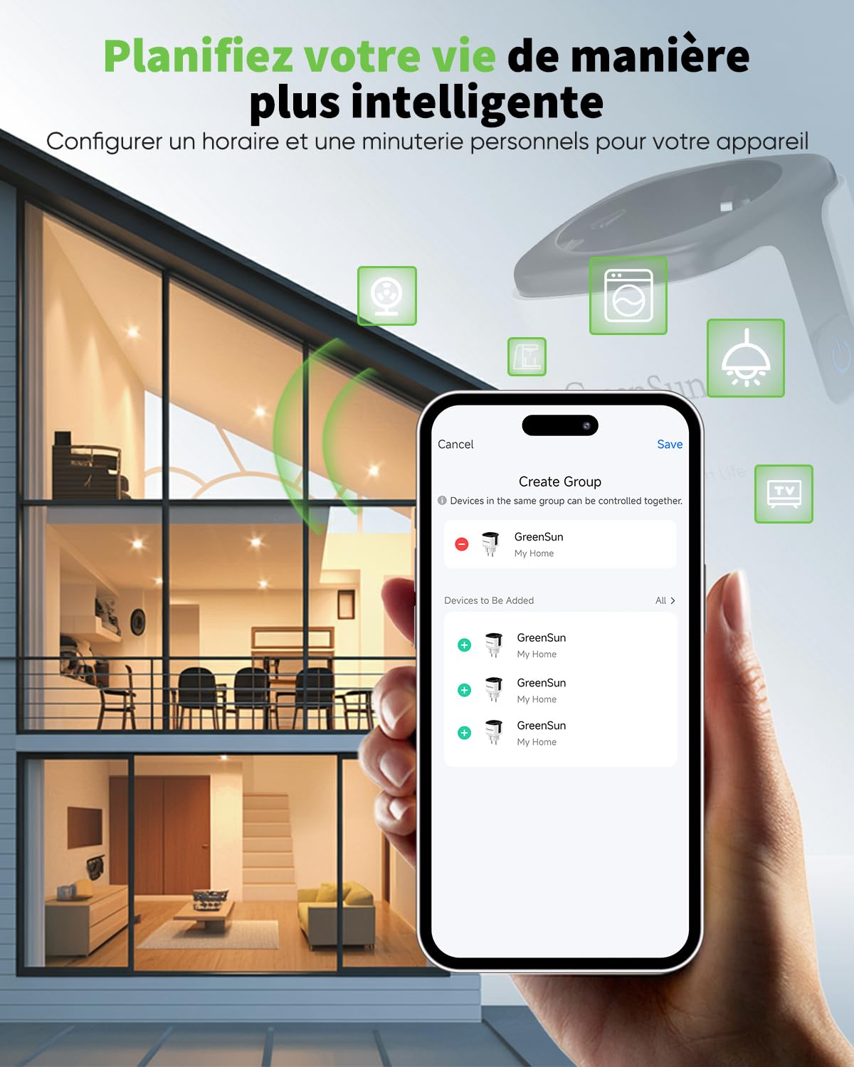 GreenSun Prise Connectée WiFi 16A 3680W, Compatible Alexa | Suivi consommation, minuterie, Smart Life, 2.4 GHz, 230V, 4 pièces, Noir/Blanc, sécurité CE RoHS