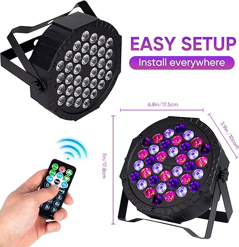 Miniatura 6 de Luces de escenario 36 DJ LED Par de luces RGB para fiesta, luces elevadas con control remoto activado por sonido DMX para discoteca, baile, boda,