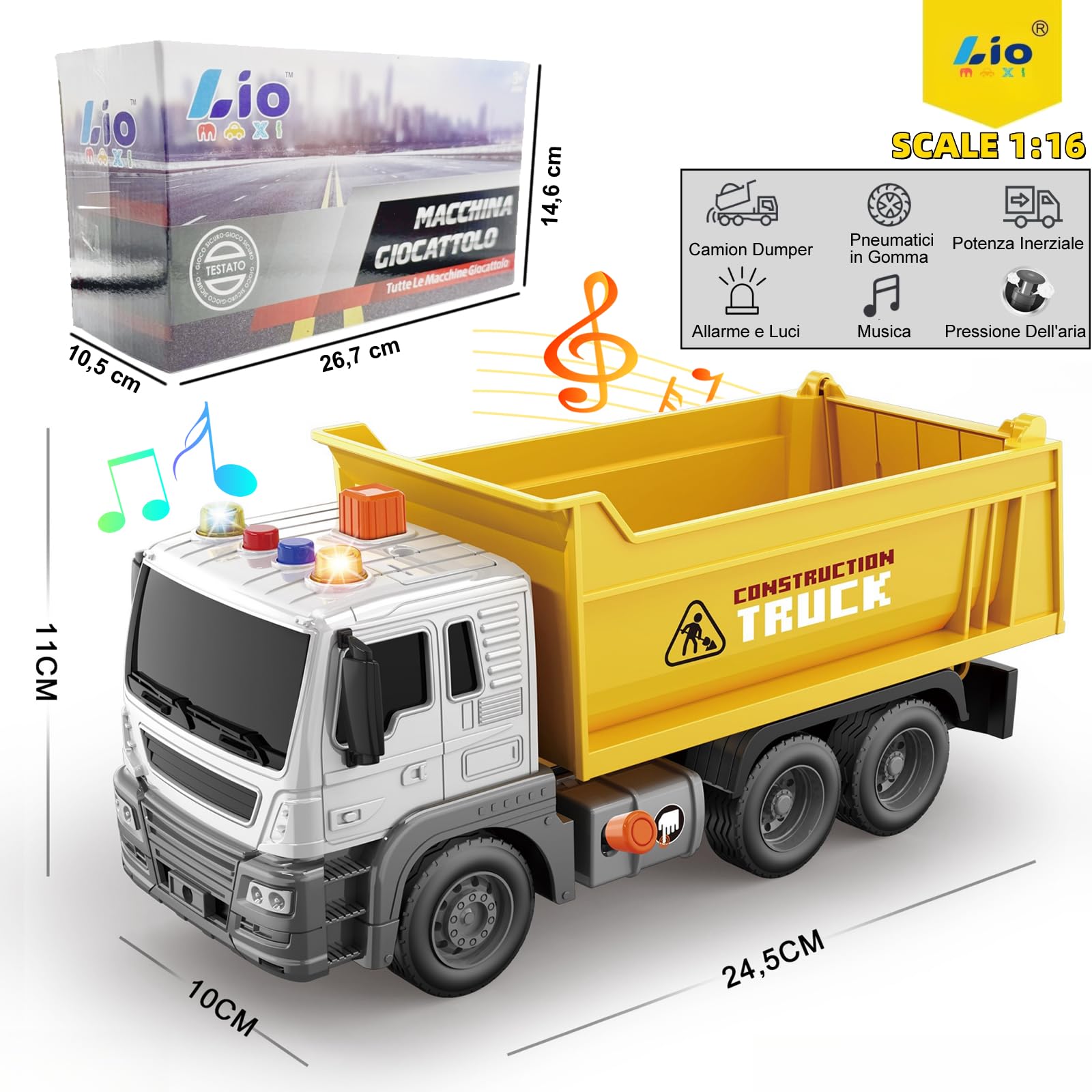 Scala 1:16 Autoribaltabile,Grande camion Giocattolo,Camion Dumper,Dumper Ribaltabile,Cassone Ribaltabile,Dump Truck con Luci e Suoni Funzione Camion Giocattolo Regalo per Bambini 3 4Anni
