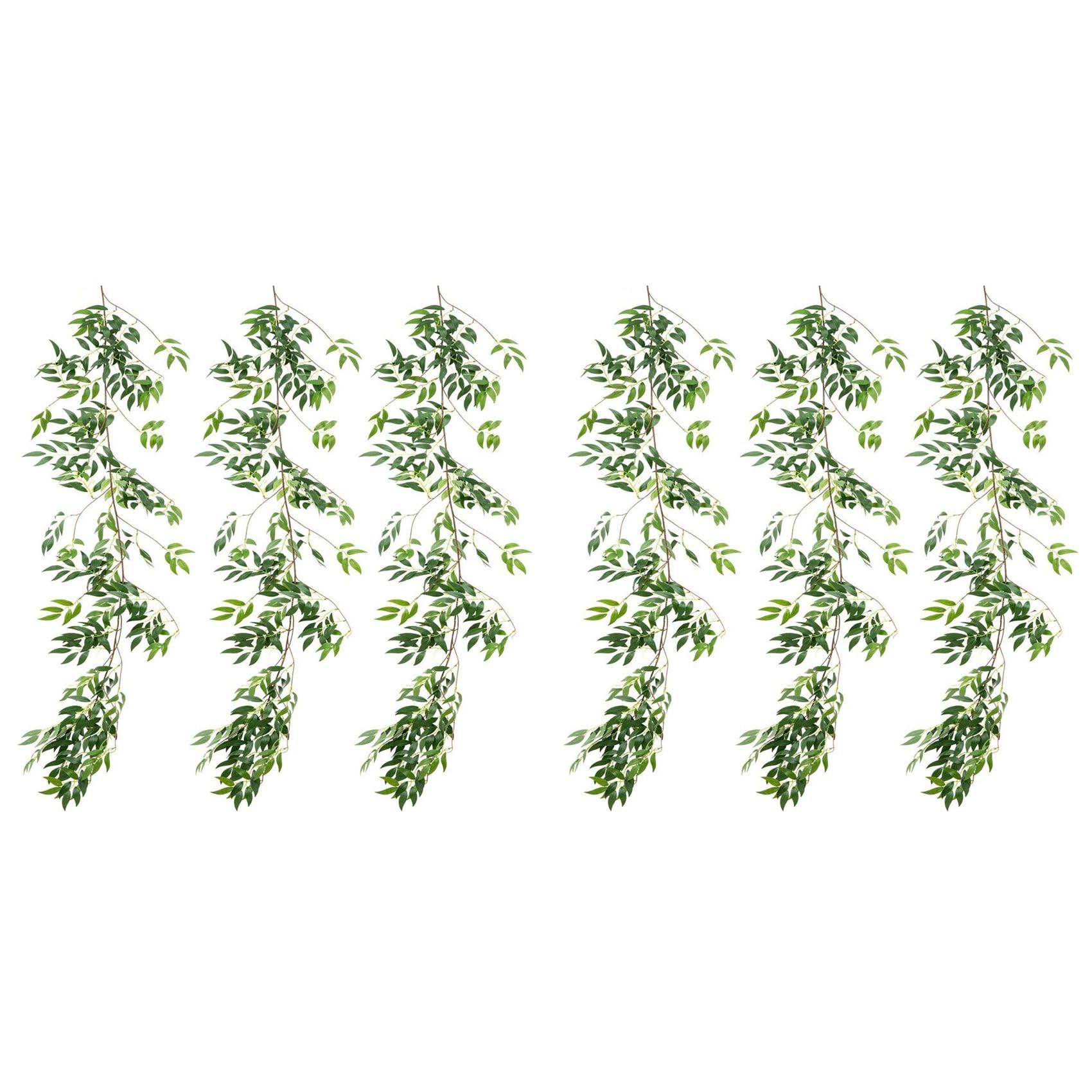 Vjsujehgy 6 Pack (16.8Ft) Artificial Willow Leaves Vines Twigs- Fake Silk Hanging Willow Plant Greenery Garland String for Indoor