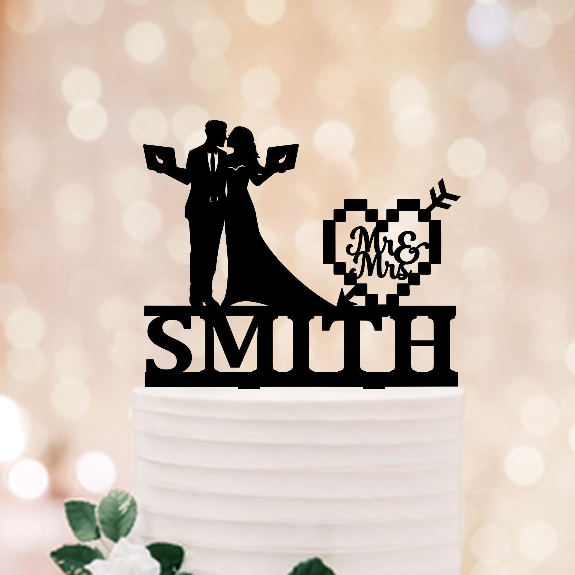 Code Programmer Wedding Cake Topper,Programming Cake Topper,Programmer Theme Party,Computer Programmer Topper,PC nerd couple cake topper for Wedding Engagement Anniversary Party Decorations.