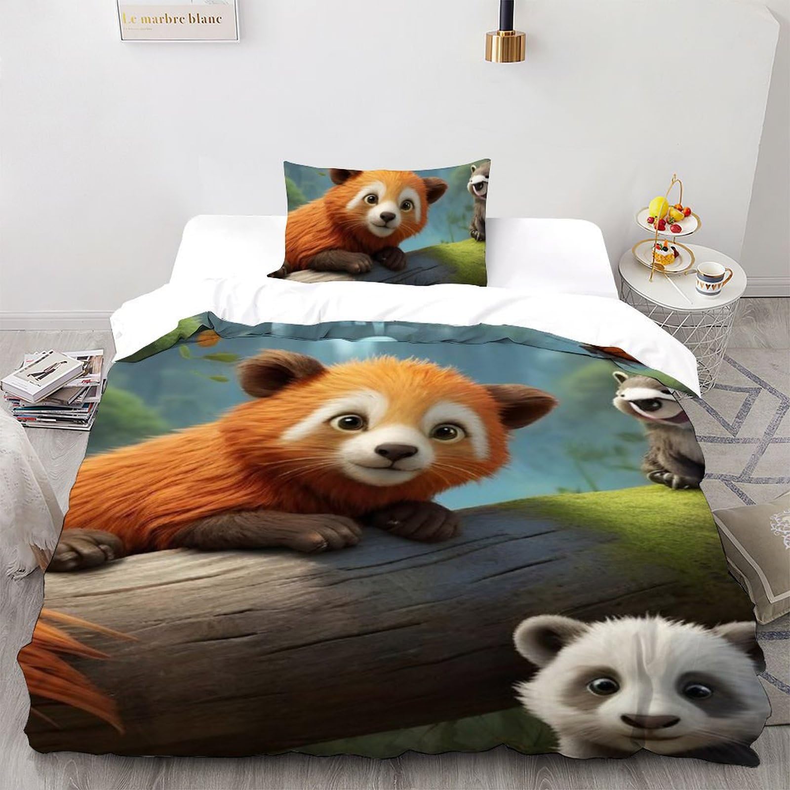 Housse de couette single raton laveur en microfibre thermorégulatrice et facile d'entretien