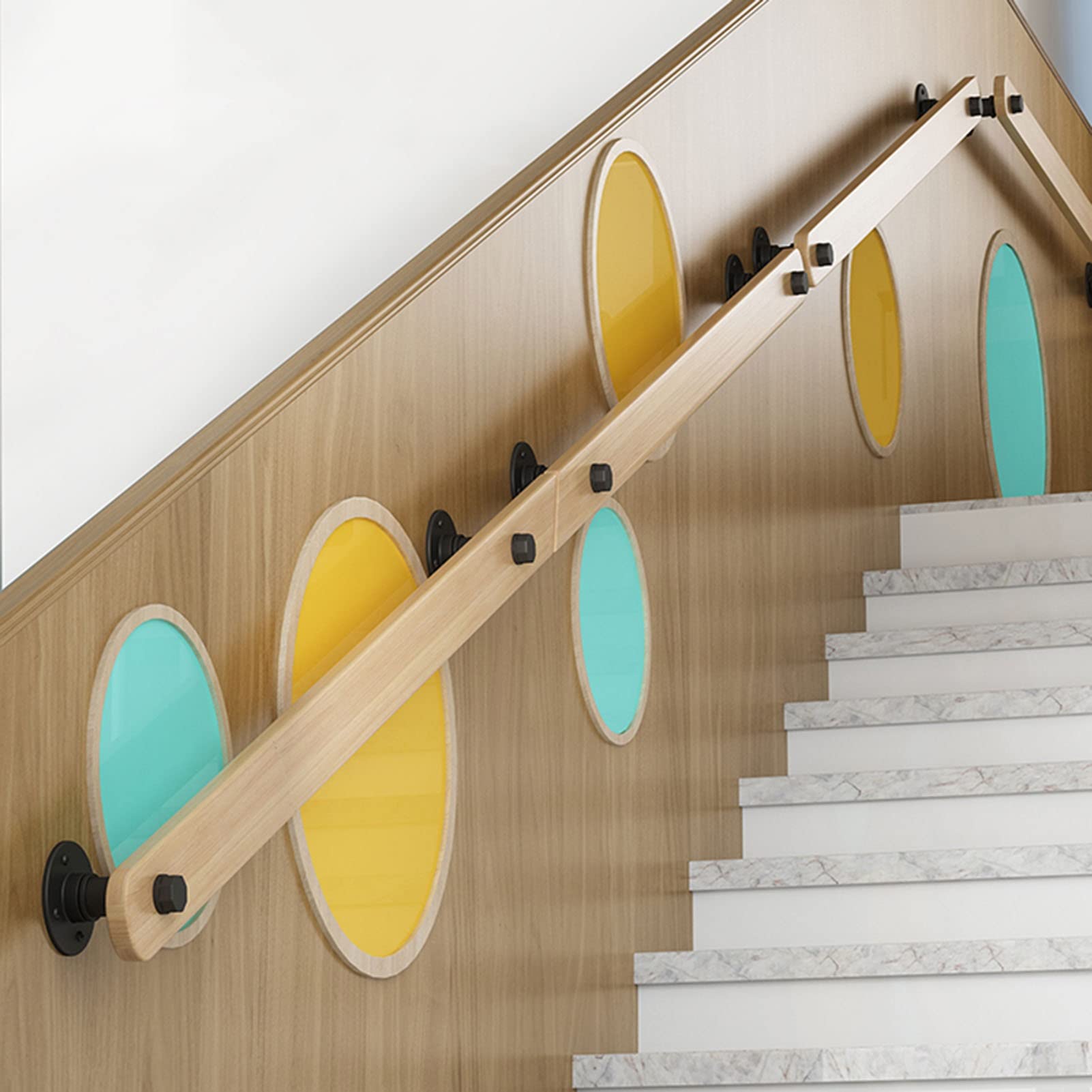 Rambarde d'escalier en bois massif avec kit de fixation