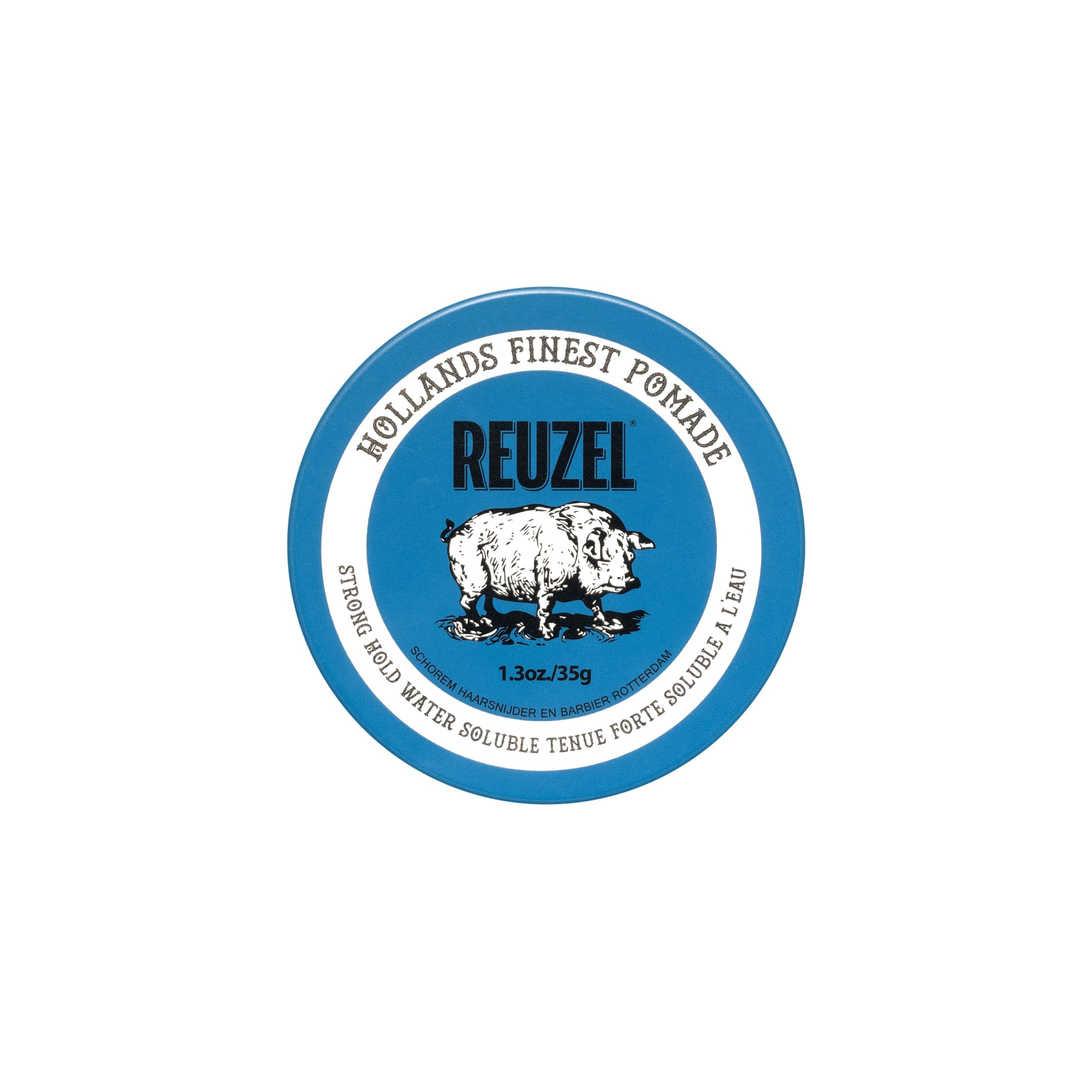 Reuzel Pommade à tenue forte bleue, pommade à tenue forte pour un look ultra brillant, soluble dans l'eau avec un parfum de vanille, 1,3 oz/35 g