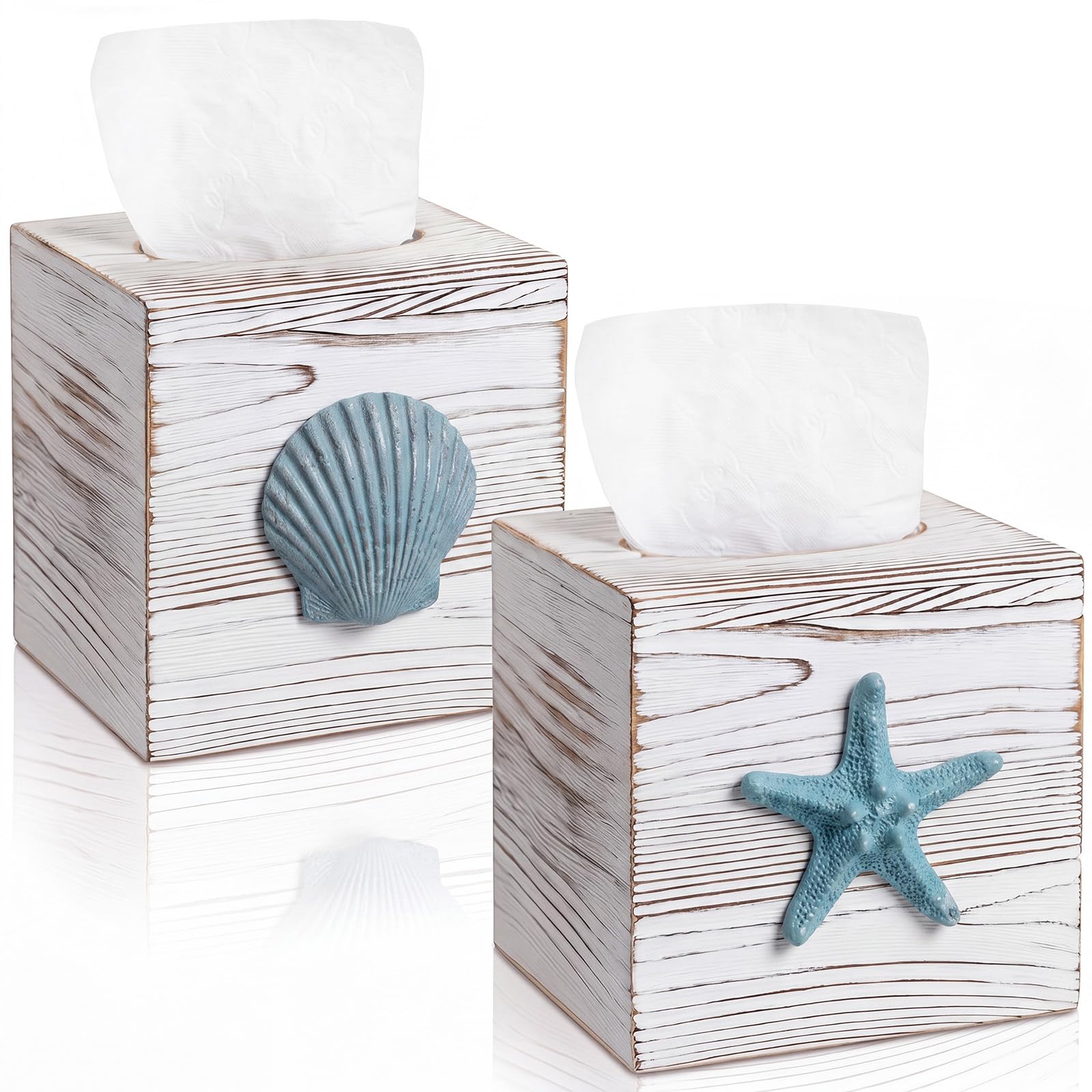 Photo 1 of Thyle Wooden Tissue Box Covers, 2 Pcs Coastal Starfish Shell