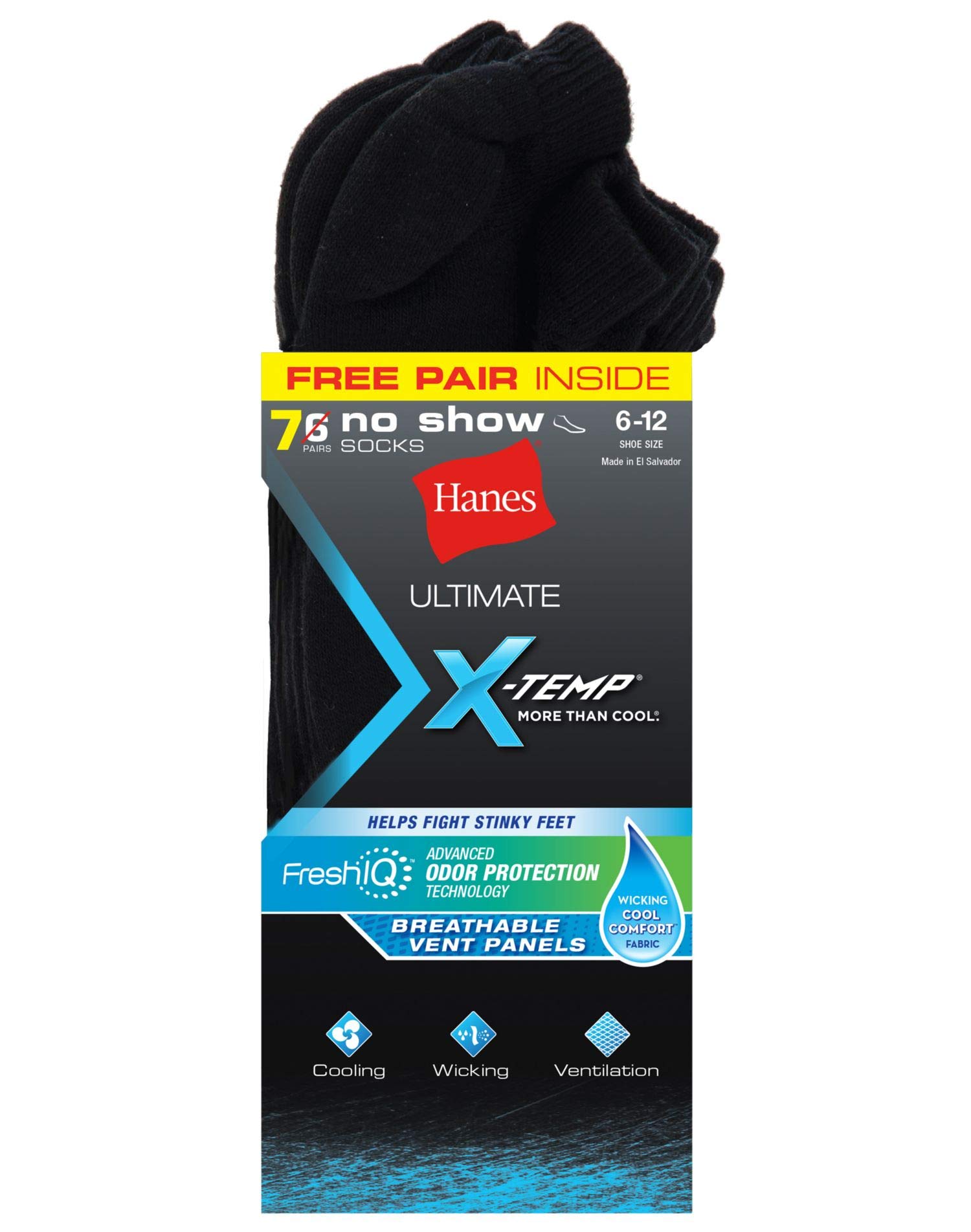 Ultimate X-Temp FreshIQ Men's No Show Black 7-Pack (Includes 1 Fre❗️Ships directly from H…
