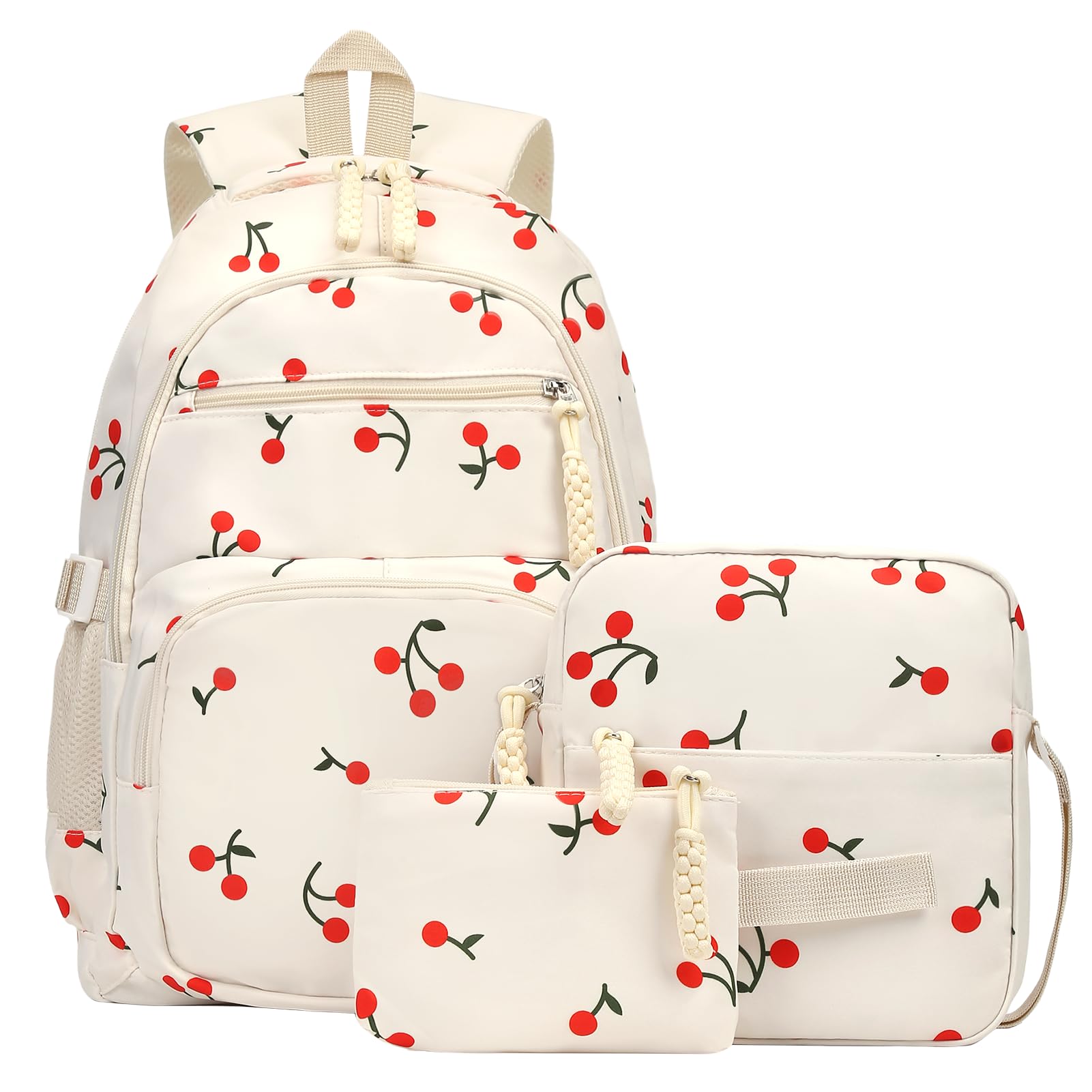jingyuKJ Coquette Cherry Backpack - Cute Kawaii Backpack Set Aesthetic Daypack Cute Rucksack (C03 Cherry White)