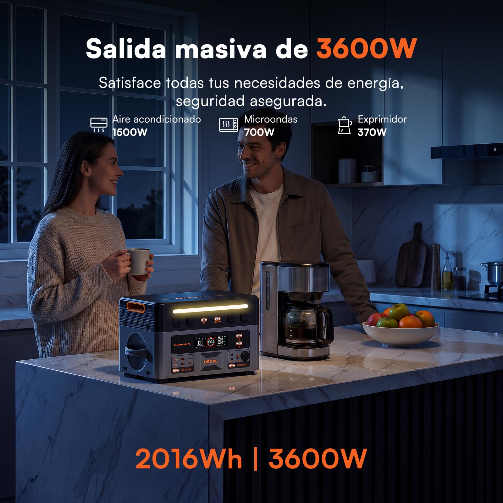 3600W Estación de Energía Portátil PowerMax 3600PE con 1 Panel 400W, Generador Solar 2016Wh, Batería LiFePO4, Carga Rápida 80% en 45min, APP, Power Station para Camping/Caravana/Emergencias