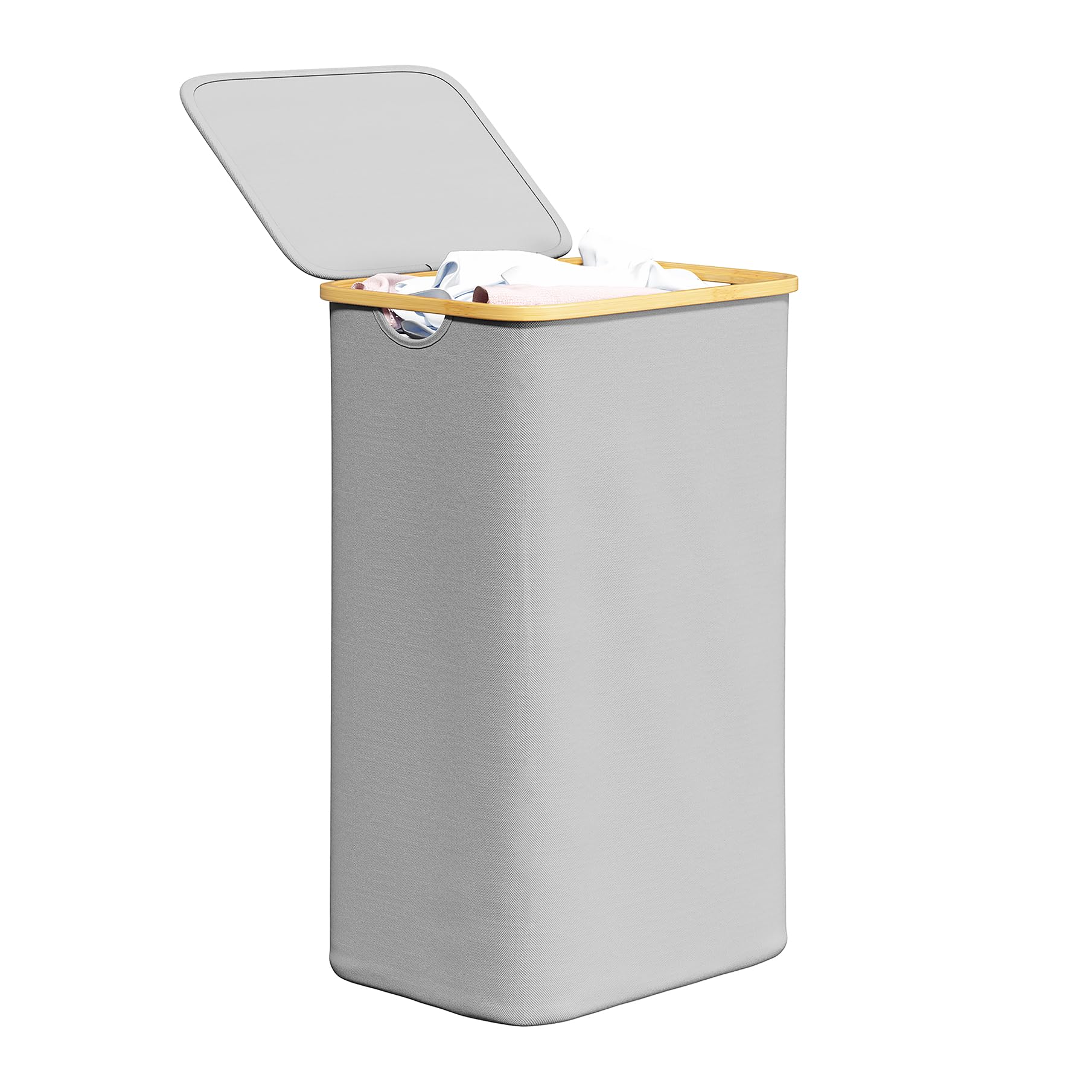 Photo 1 of **UNKNOWN IF MISSING ANY HARDWARE**SpaceAid Laundry Hamper with Lid, 110L Large Tall Clothes Basket Bin with Bamboo Handles, Collapsible Laundry Hamper for Bedroom, Bathroom, Dorm, Laundry Room - Light Grey