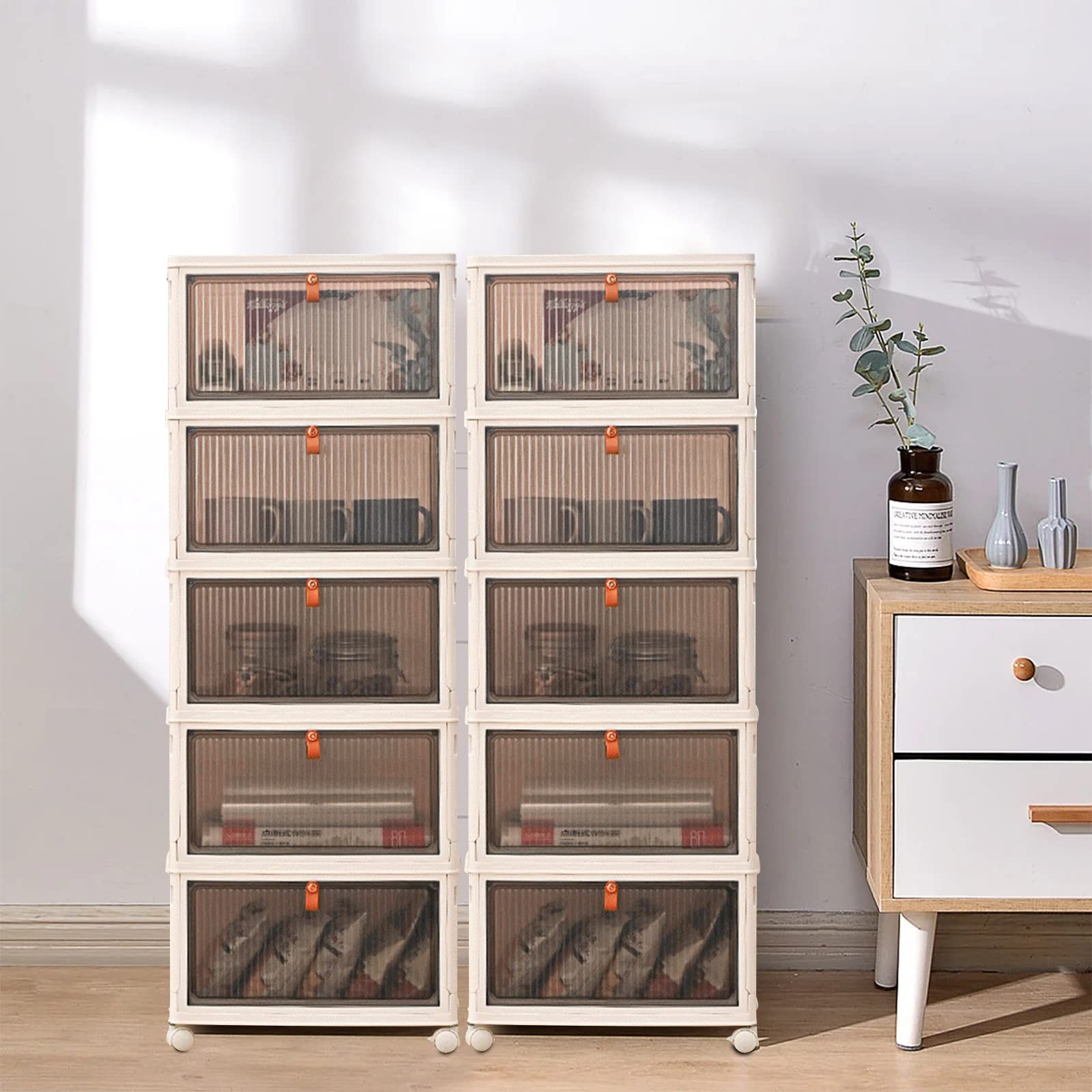 Ergocar Scatole Immagazzinaggio Plastica Pieghevole, Spessa e Resistente, Impilabili Scatola Organizer Trasparente con Coperchi e Ruote Nella, per Auto, Armadi, Casa, Ufficio