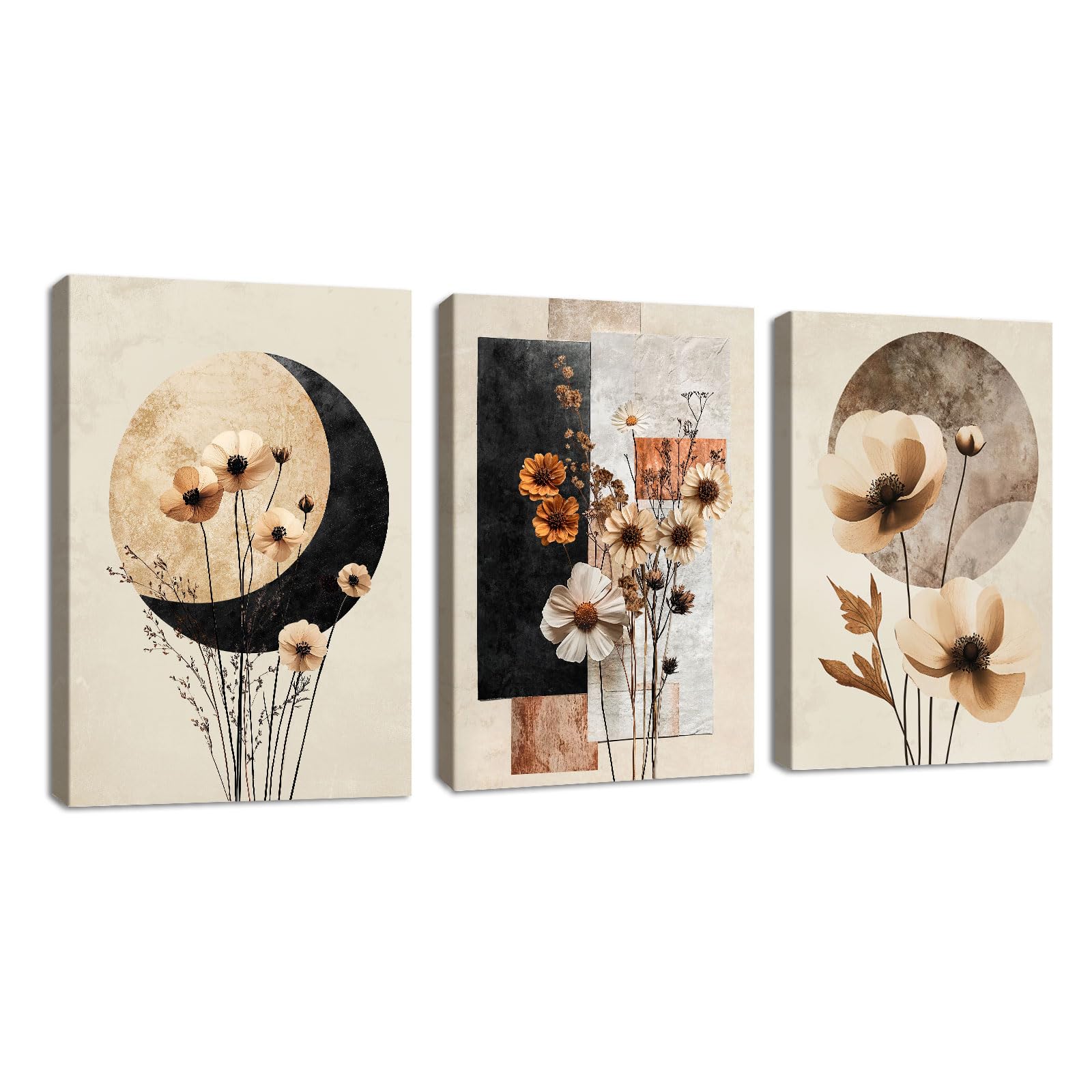 FajerminArt 3 Panels Modern Canvas Wall Art Navy Blue Gold Flowers Coconut Leaves Pictures Painting on Canvas Prints for Living Room Bedroom Office Wall Decoration Stretched On Frame 30x40cmx3 Pcs — view 53