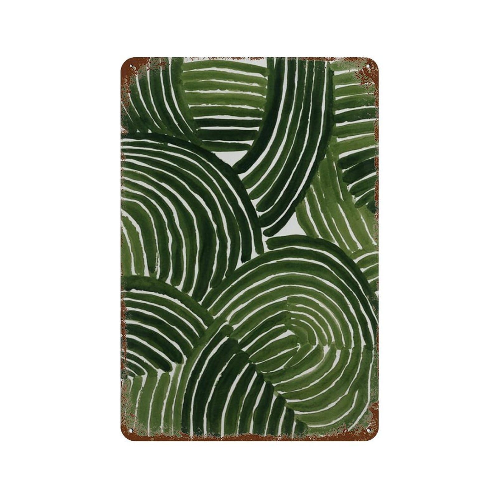xiaoxiaoshen Green Abstract Wave Bold Brushstroke Modern Botanical Curve Wall Decor Art Metal Tin Poster Modern Home Decor Art Home Bar Shop Decorations Vintage Sign 30x20cm