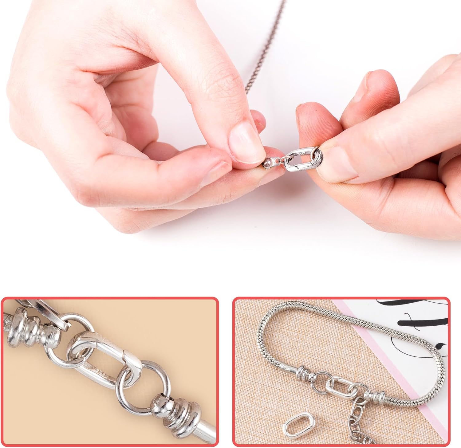 925 Sterling Silver Oval Jewelry Clasps, Hypoallergenic Necklace Enhancer Shortener, Spring Bail Clasp Rings Connector Clips for Bracelet Anklet Keychain Jewelry Making (M) - Image 4