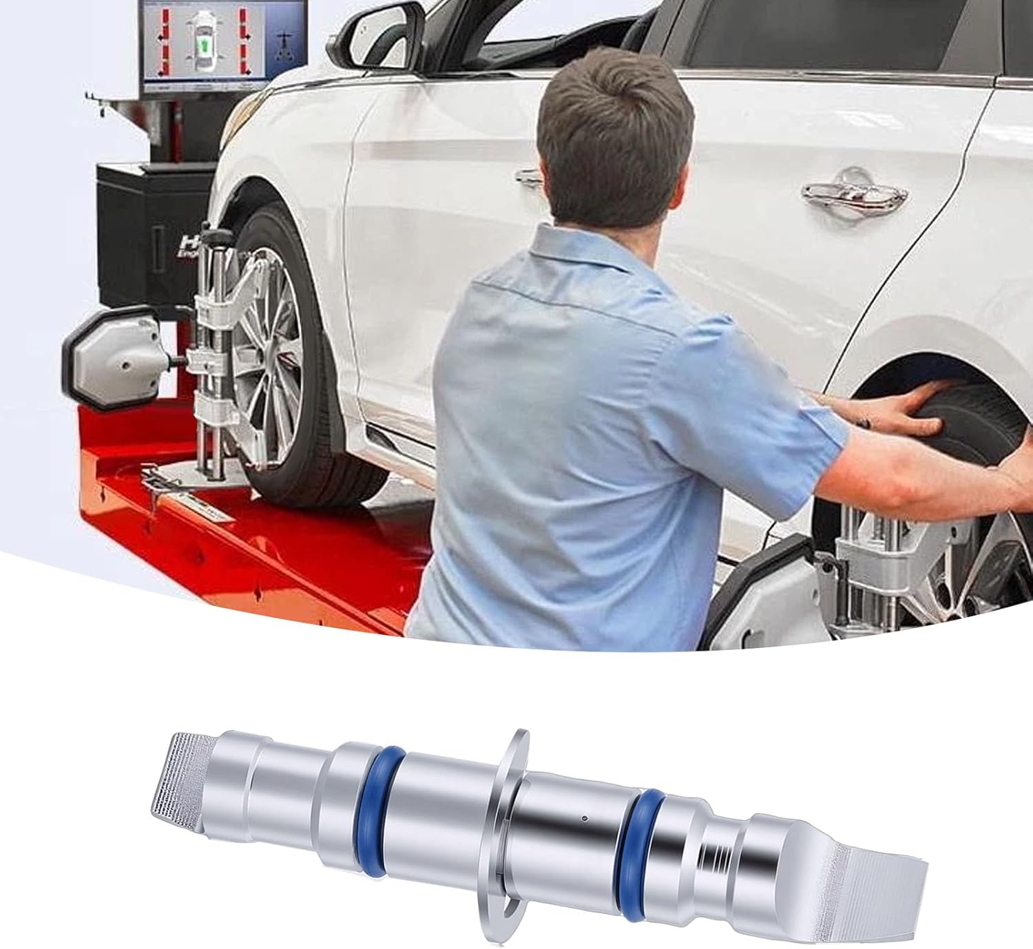 CHICIRIS 8pcs Wheel Alignment Clamp Rim Studs, Stainless Steel Reversible Positioning Kit with Snap Ring and Rubber Ring, for Hunter Wheel Clamps