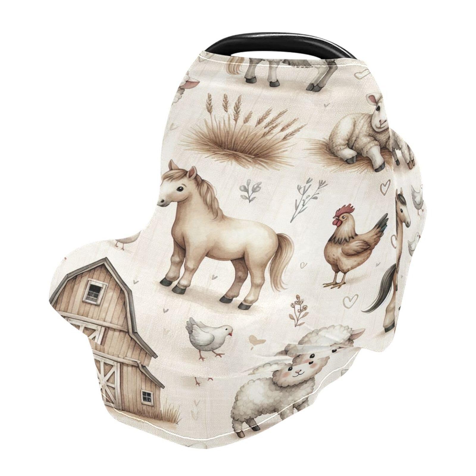 Bulletgxll Farm Pattern Car Seat Covers for Babies Breathable Nursing Breastfeeding Cover Multi-Use Infant Carseat Canopy and Stroller Cover for Boys Girls