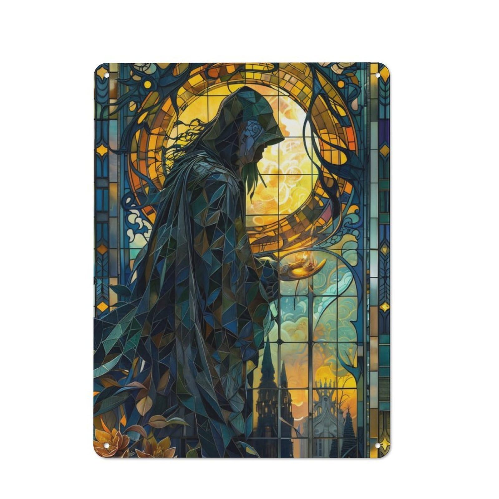 Junmoney Stained Glass Mage Retro Tin Sign 40X30cm For Lounge Or Reading Corner, For Home Wall Decor Collectors