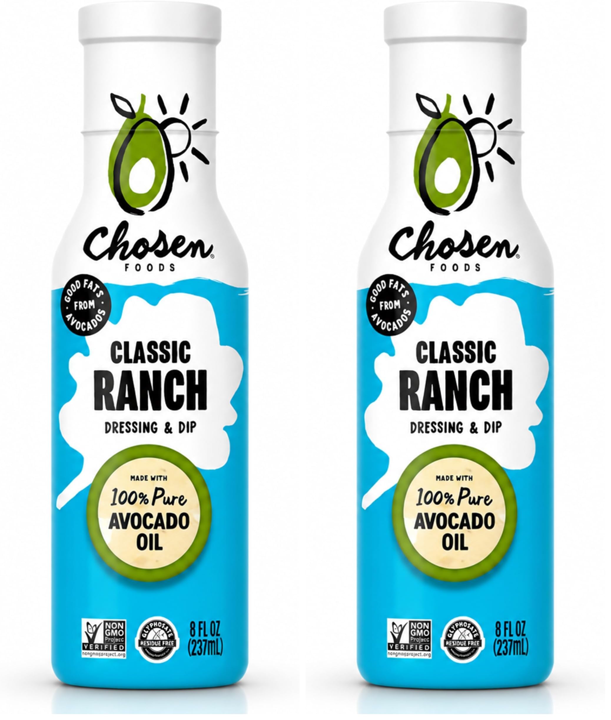 Chosen Foods Avocado Oil-Based Ranch Salad Dressing and Marinade, Keto Diet Friendly, Gluten Free, Low-Carb Sauce (8 oz) (Pack of 2) : Grocery & Gourmet Food