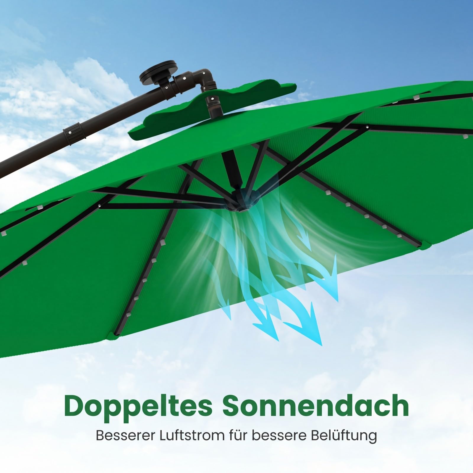 COSTWAY Parasol przeciwsłoneczny 300 cm ze stojakiem i diodami LED, parasol przeciwsłoneczny z korbą, parasol ogrodowy, ochrona przed promieniowaniem UV, parasol na taras, do ogrodu, na basen, taras