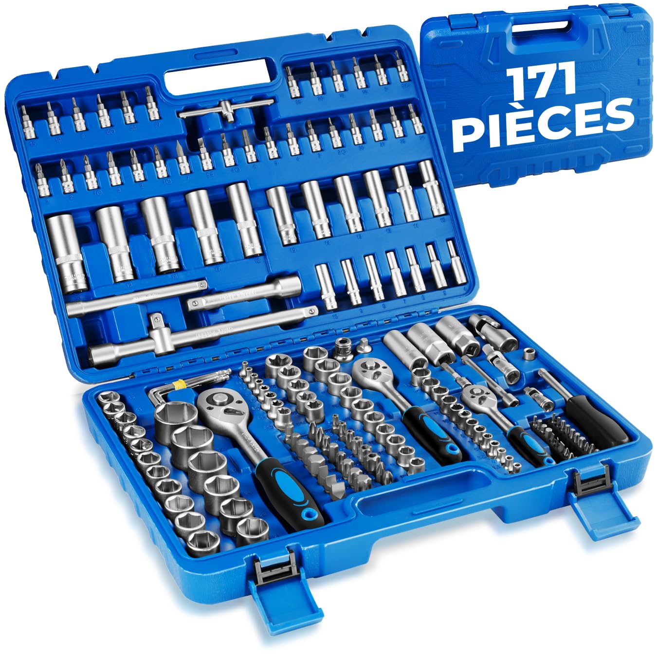 tectake® Coffret douille cliquet, 171 Pièces (Douilles, Clé a douille, Clé à cliquet), Malette outils, Jeux de douilles, Douille torx, Boite à outils, Outillage mecanique auto, Coffret cliquet