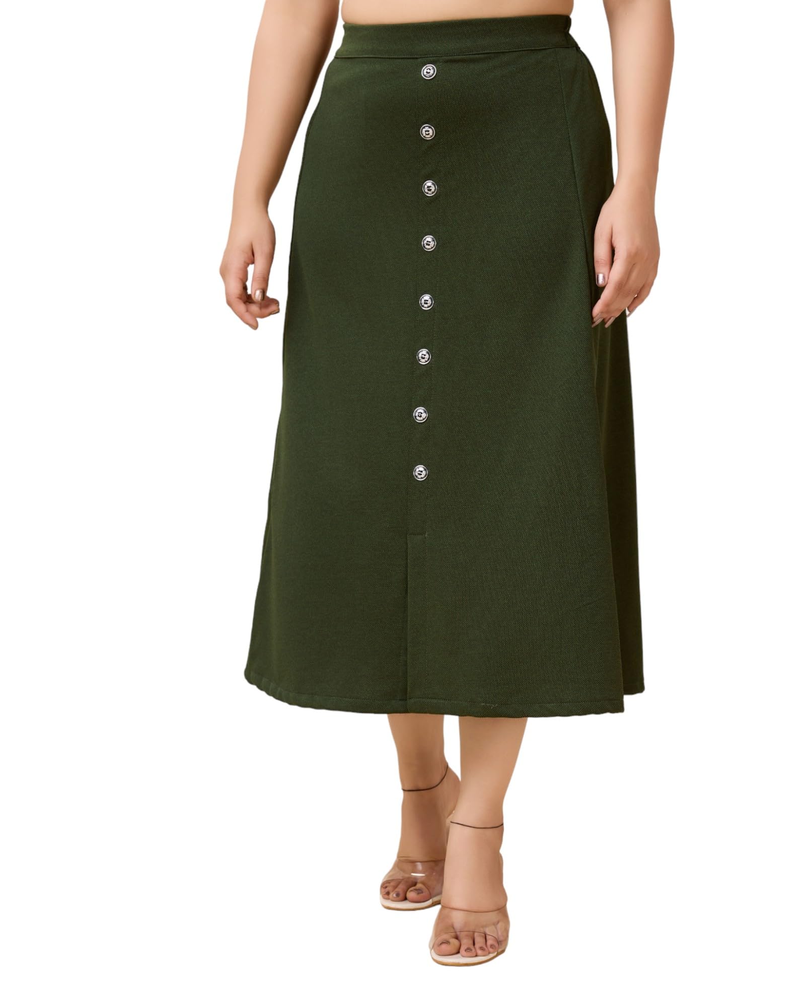 Areca's Grey A-line Midi Skirt with Front Buttons for Womens-image-2