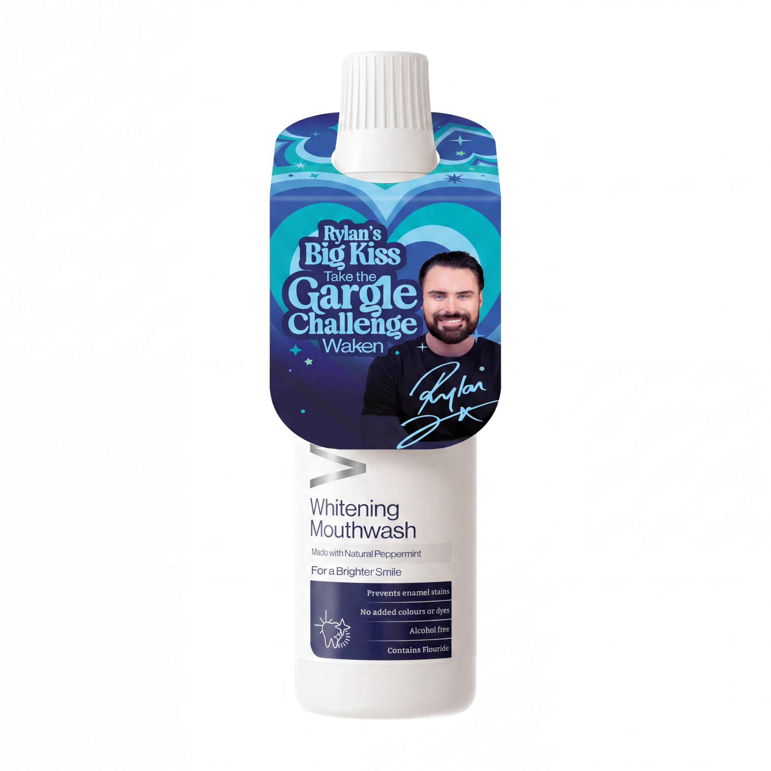 Waken Whitening Mouthwash, clinically Tested whitening Formula for a Brighter Smile, Prevents Enamel Stains, Alcohol-Free, Vegan, Recycled Packaging, Natural Peppermint Flavour, 500ml