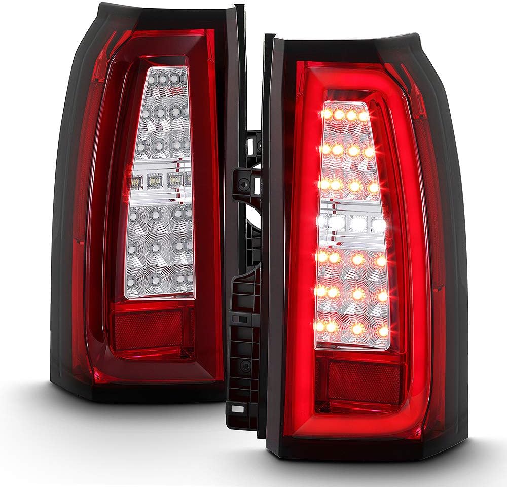 ACANII - For 2015-2020 Chevy Suburban Tahoe Red Clear Full LED Tube Tail Lights Brake Lamps Driver & Passenger Side