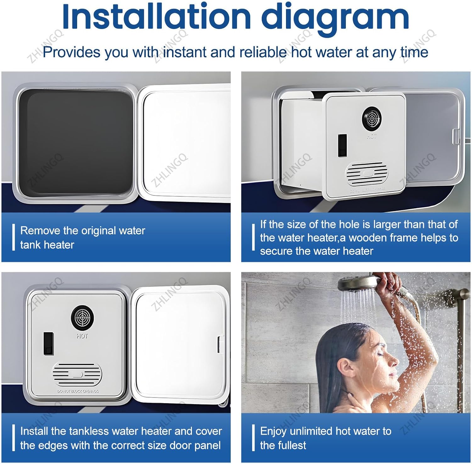 RV Tankless Water Heater, On Demand Instant Propane Gas Rv Instant Hot Water Heater with Remote Controller, 15 X 15 Inch Door, DC 12V, 2900m High Altitude Available, For Camper WithShowerHead-Black