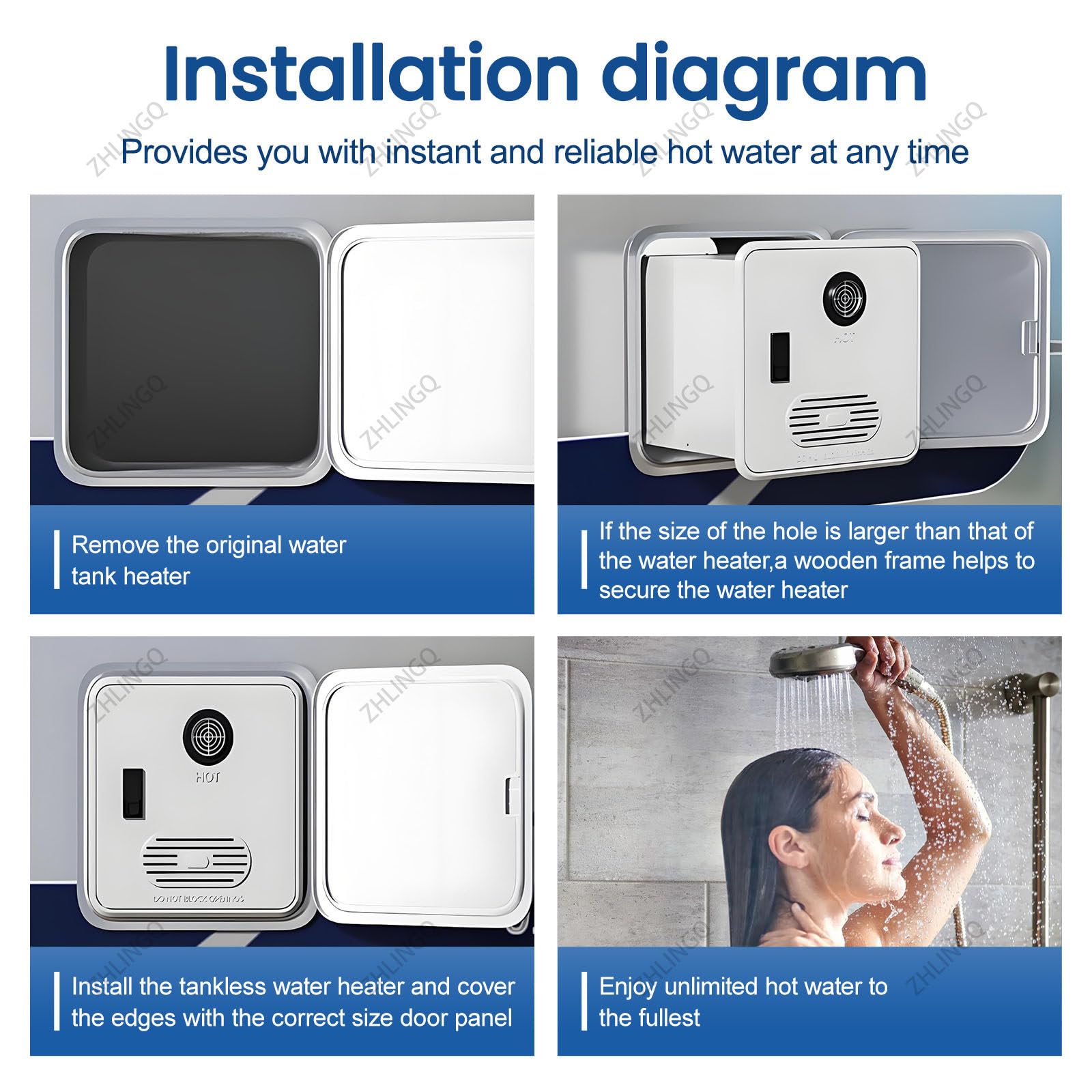 Calentador De Agua Instantáneo a Gas Propano Para Vehículos Recreativos 55,000 Btu, Con Control Remoto, 12 V, 3.9 Gpm, Compatible Con Todos Vehículos Recreativos Y Autocaravanas NoShowerHead-Black
