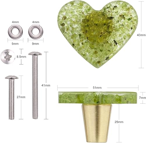 Miniatura 3 de rockcloud Paquete de 2 pomos de resina con forma de corazón para cajones, tiradores de cajón para armario, aparador, puerta, con tornillos,