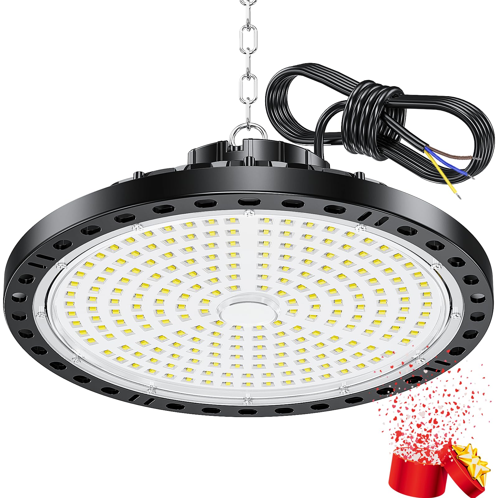 YIQIBRO 200W UFO Focos LED Interior Techo, 20000LM 6500K Blanco Frío Lámpara de Garaje, IP65 Impermeable Iluminación de Almacén, UFO LED Lámpara Alta Bahía para Fábrica Garaje Almacén Oficina Taller