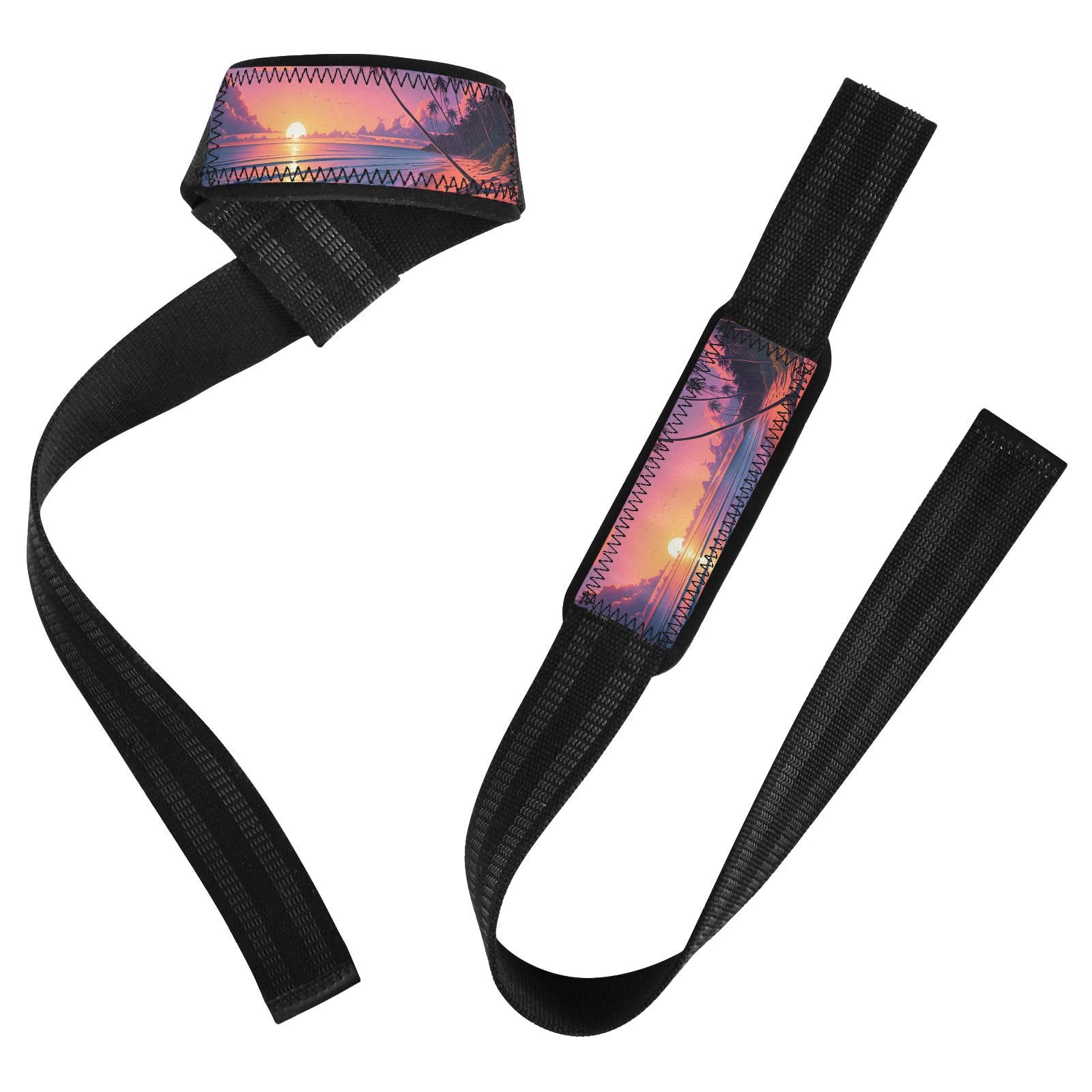 STAYTOP Beautiful Beach Scenery Wrist Straps for Weightlifting,Lifting Straps with Neoprene Cushioned Wrist Padded and Anti-Skid Silicone for Strength Training,Bodybuilding,Deadlifting